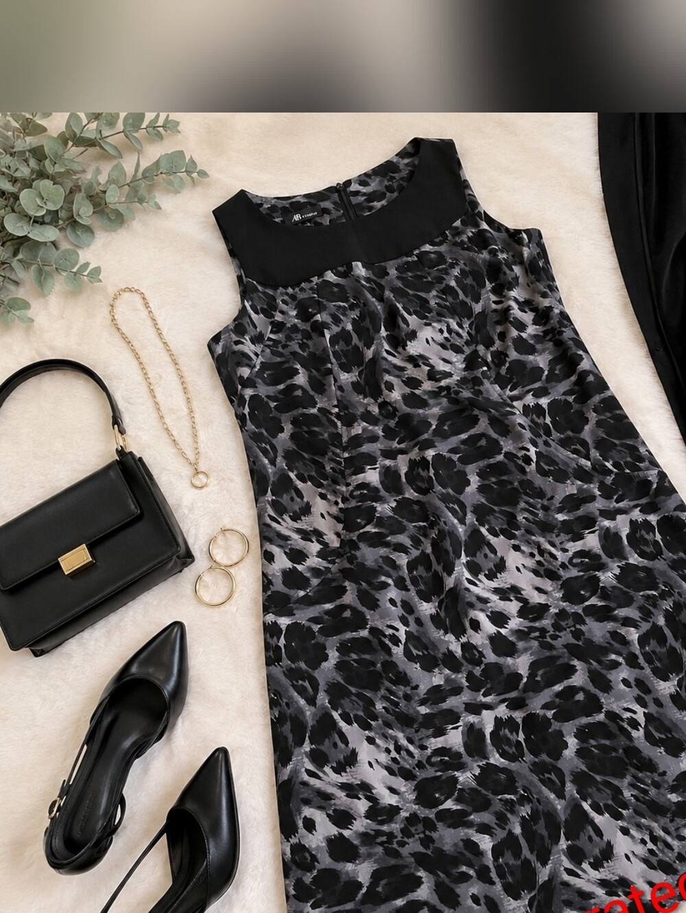 AB Studio Y2K Animal Print A-Line Dress Size 12 Black Gray Sleeveless